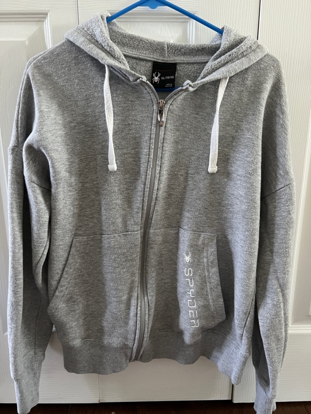 Spyder Gray Full-Zip Hoodie with White Drawstrings